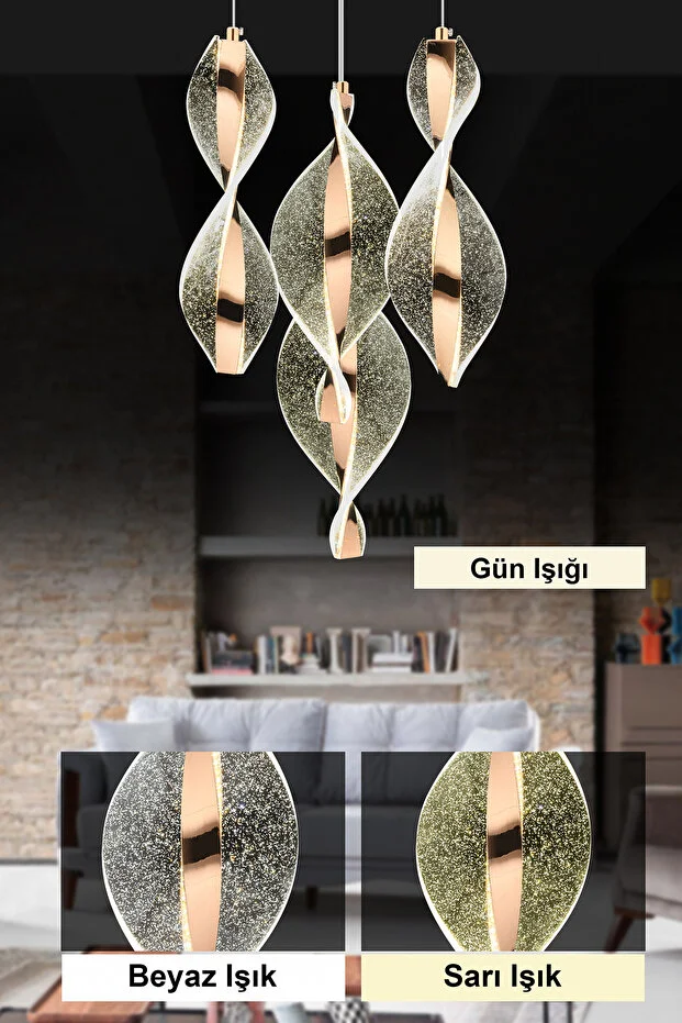 Mars 4'lü Gold Kumandalı 3 Renk Led Lüx Modern Ledli Avize